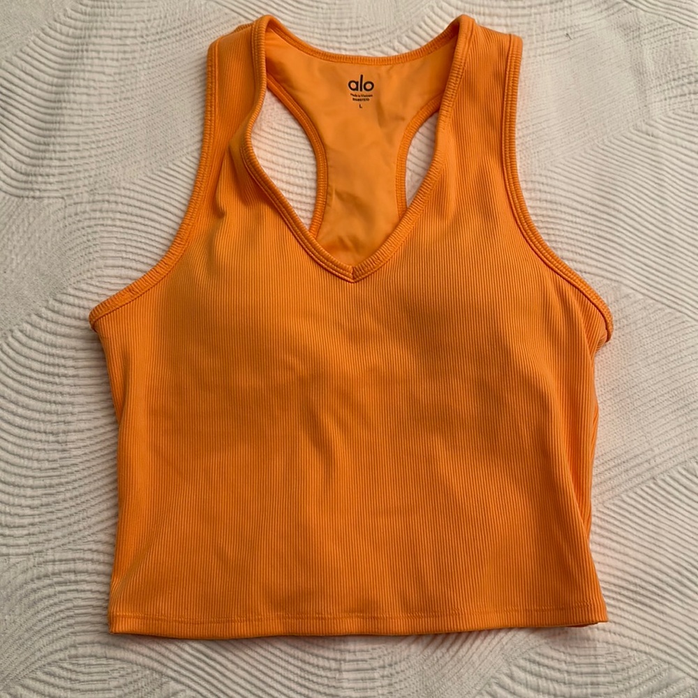 ALO cropped ribbed top in orange size L